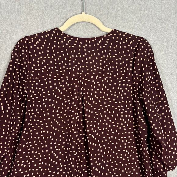 West‎ Kei Blouse Small Brown Cream Wrap Drape Hi Lo Flowy Loose Career Church - Picture 11 of 12